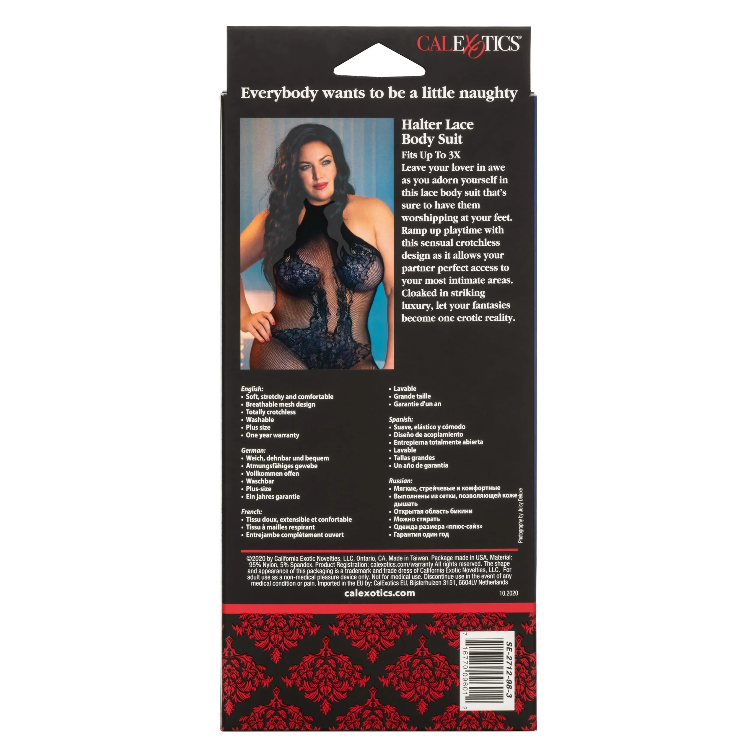Scandal Halter Lace Bodysuit Plus Size Crotchless Playwear