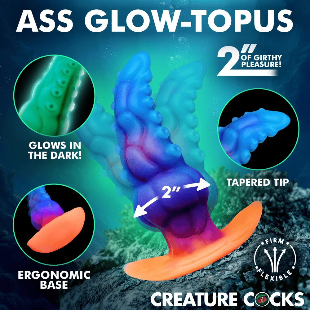 Creature Cocks Glowtopus Glow-in-the-Dark Silicone Butt Plug with Sculpted Ridges