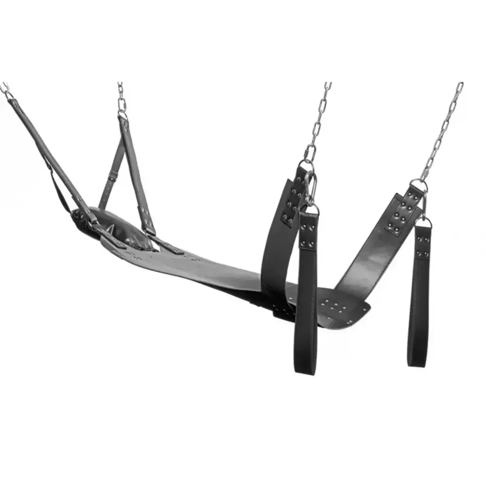 Strict Extreme Bondage 重型皮革性爱吊床，配脚蹬环