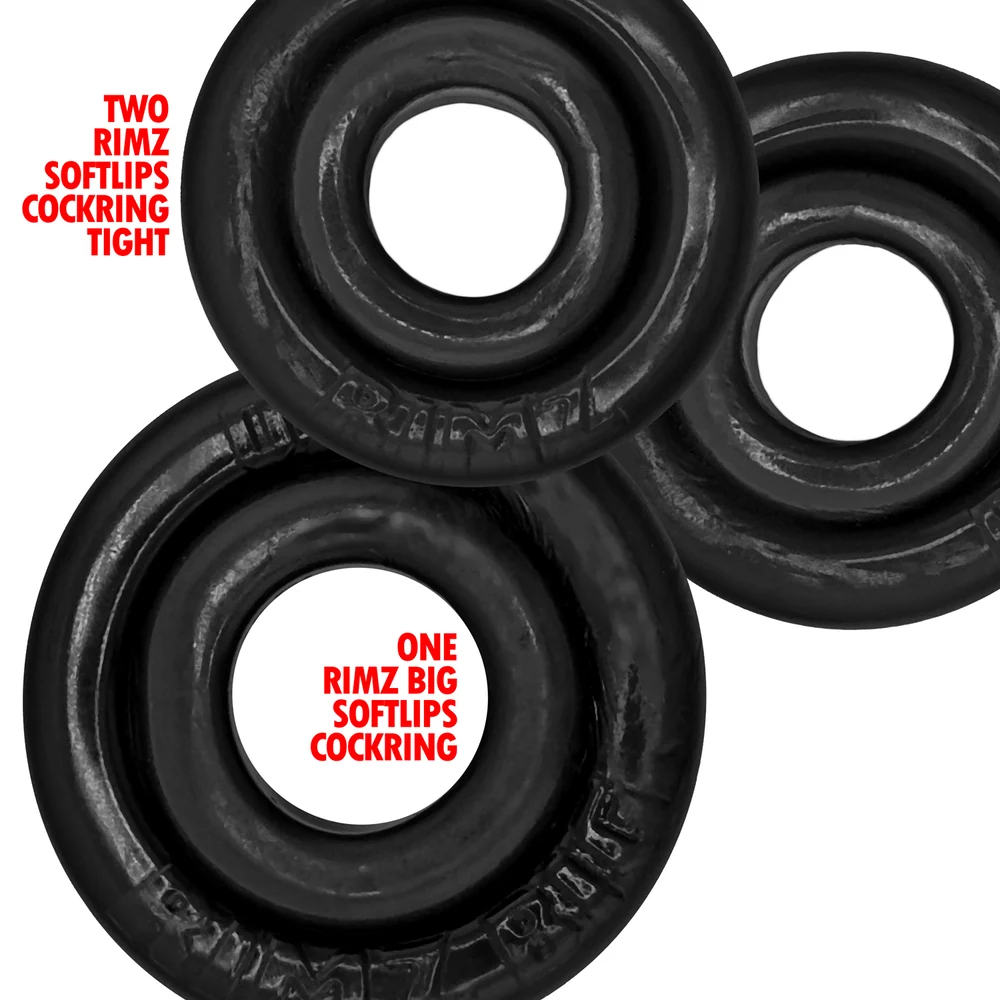 Oxballs Rimringz 3-Pack Black Cock Rings with Two Regular and One Big