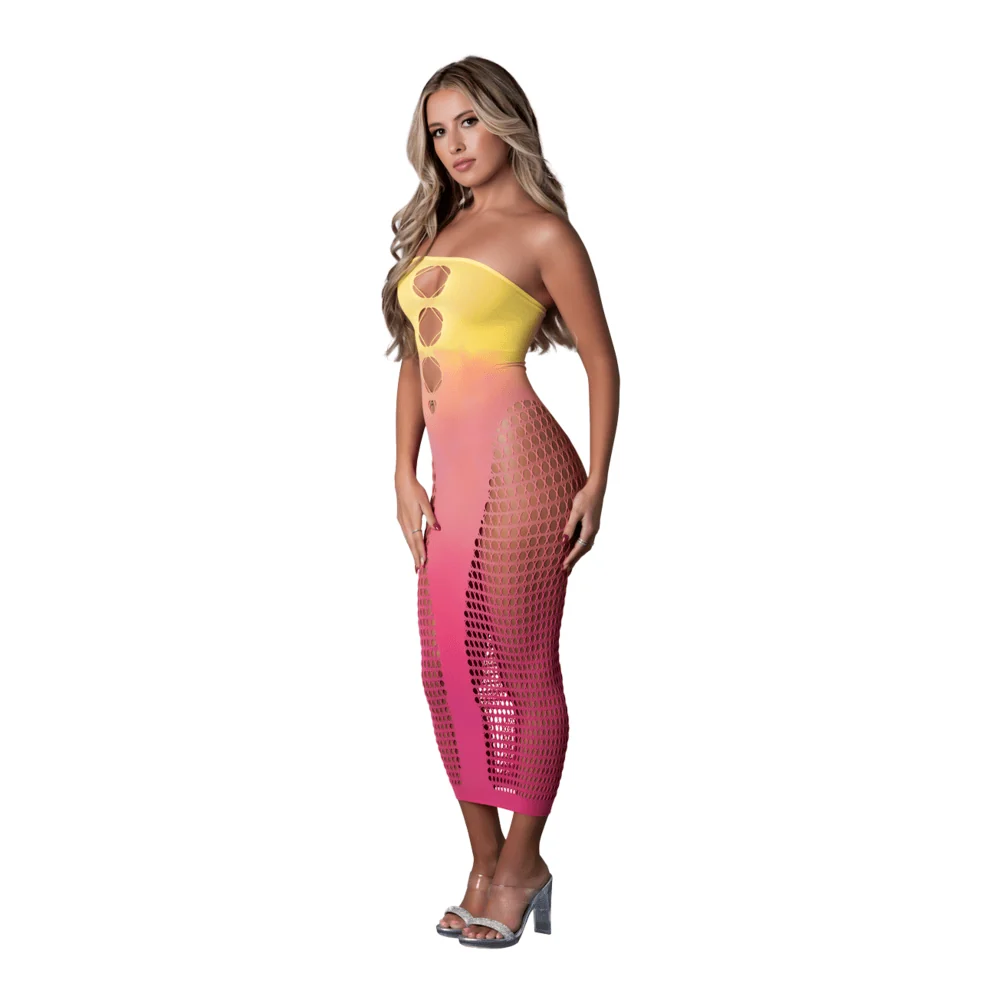 Seamless Midi Tube Dress in Lime, Blue and Ombré