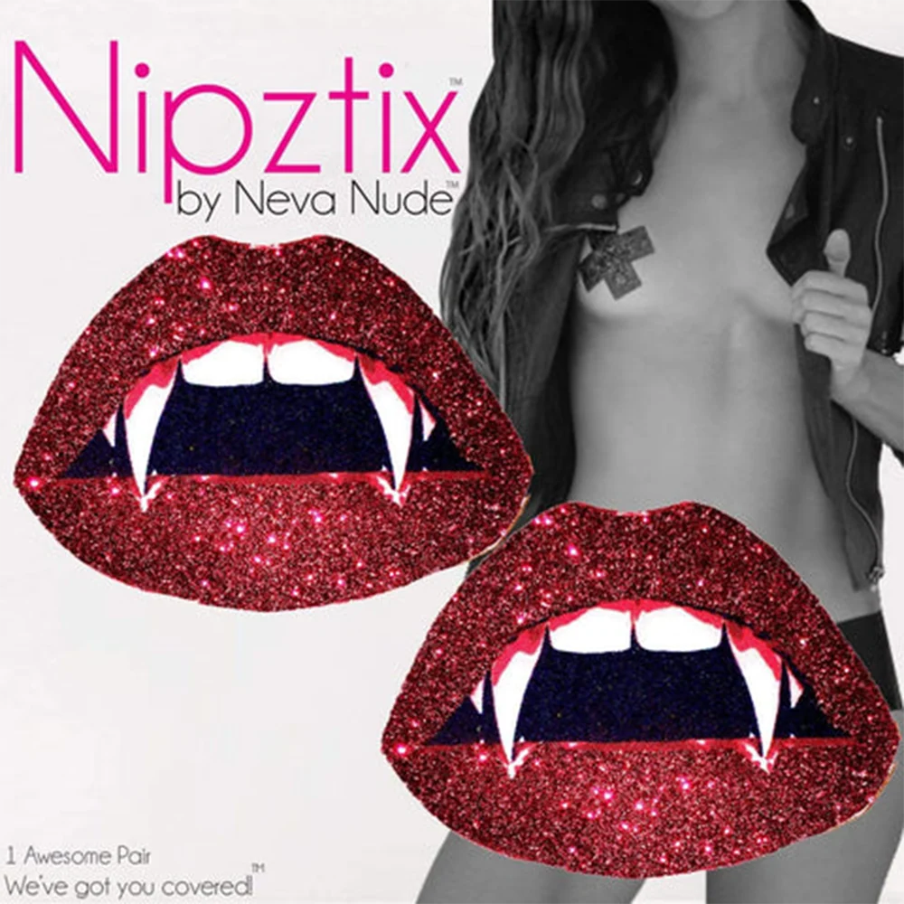 Intimate Essentials Shop | Amazing Intimate Essentials Vampire Fang 红色闪粉唇形黑光乳贴