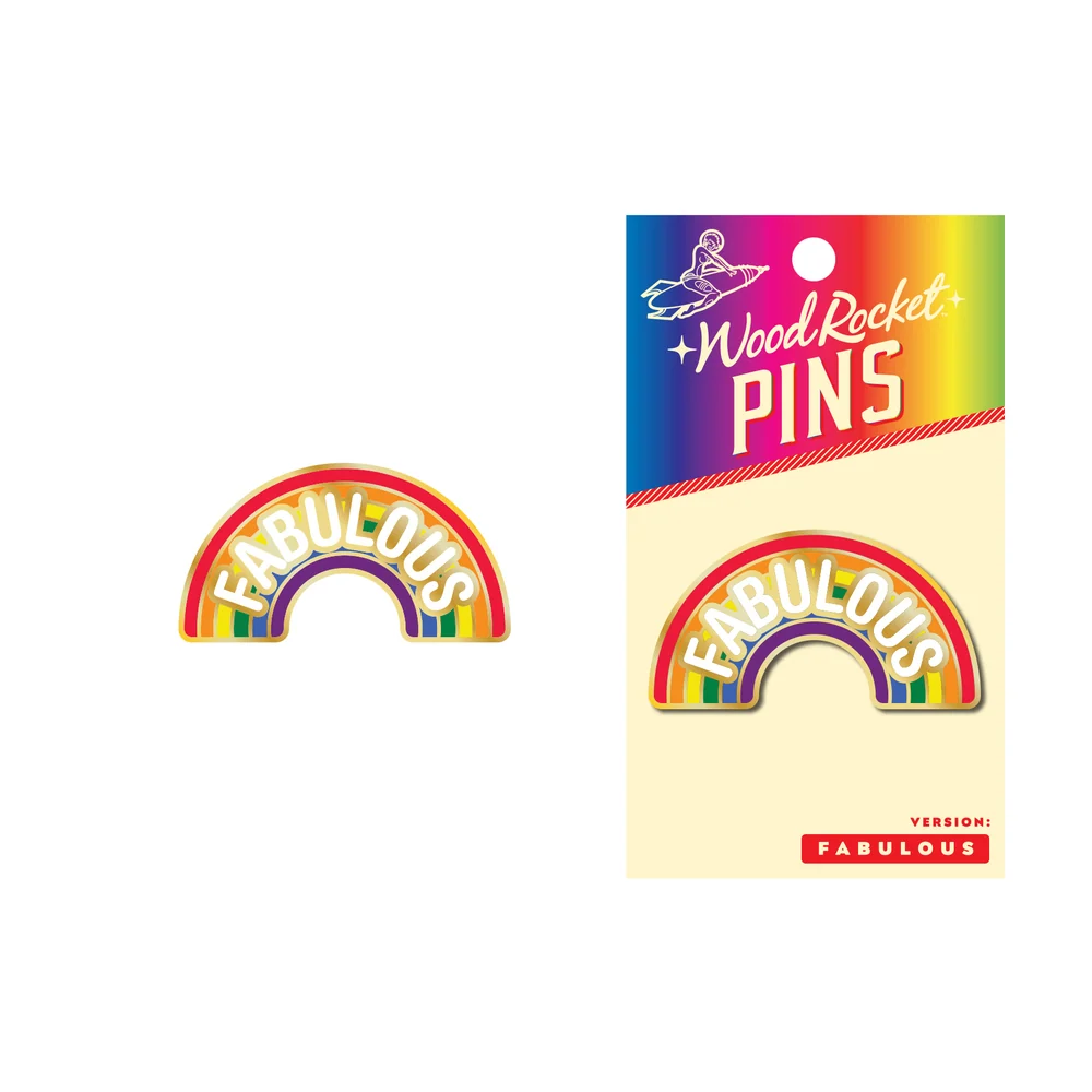 Fabulous Enamel Lapel Pin with LGBTQ+ Rainbow Design in Gold