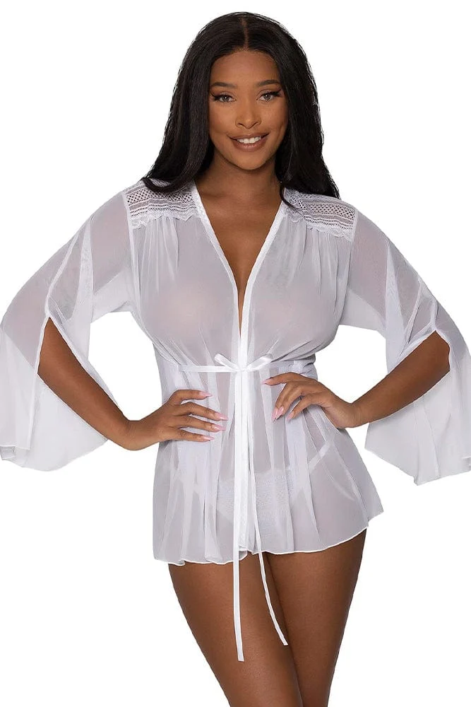 Modern Romance Flowing Short Robe in Breathable Mesh from Magic Silk