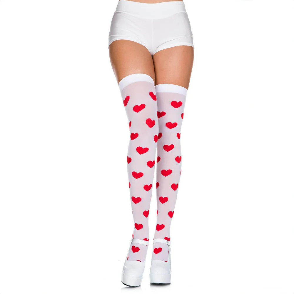 Music Legs 白色红心大腿长筒袜