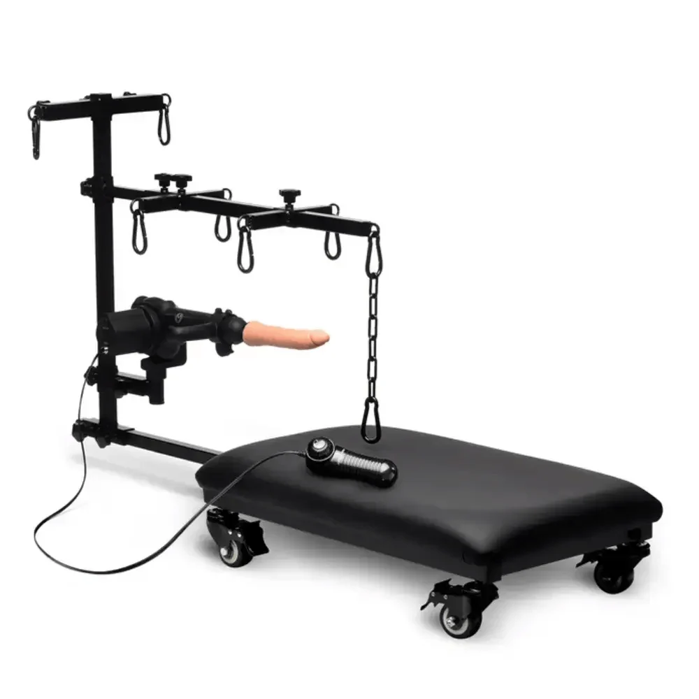 Master Series Hog Tie Restraint Rack with Sex Machine and Padded Platform