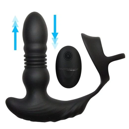 ThunderPlugs 10X Thrusting Silicone Vibrator with Cock & Ball Strap and Remote