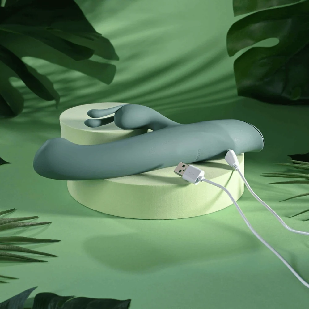 Evolved Satin Swirl Green Rabbit Vibrator with Rotating Beads
