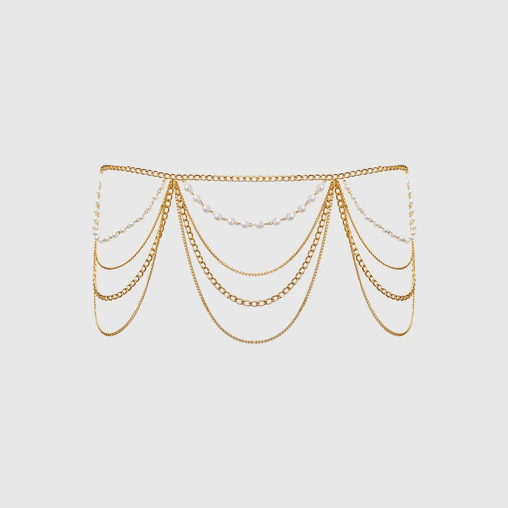 House of Desire Pearl & Chain Draped Garter with Multi-Layer Design