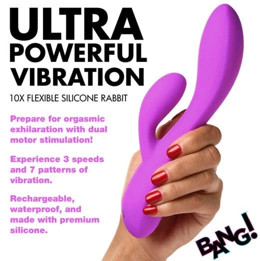 Bang! 10X Flexible Silicone Rabbit Vibrator for Dual Stimulation