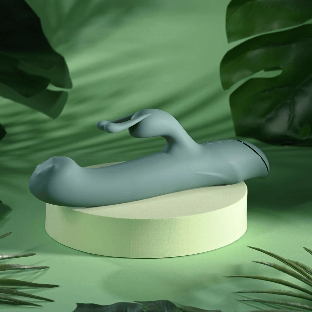 Evolved Satin Swirl Green Rabbit Vibrator with Rotating Beads