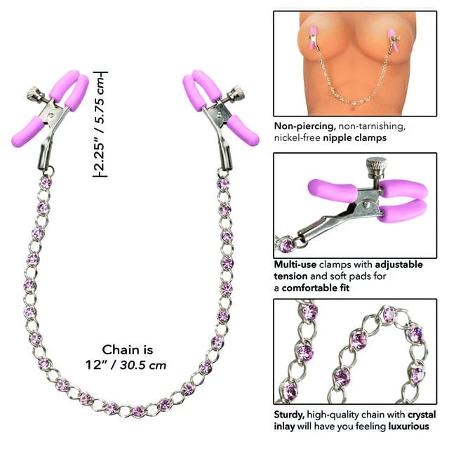 Nipple Play® 粉色水晶链乳夹，张力可调