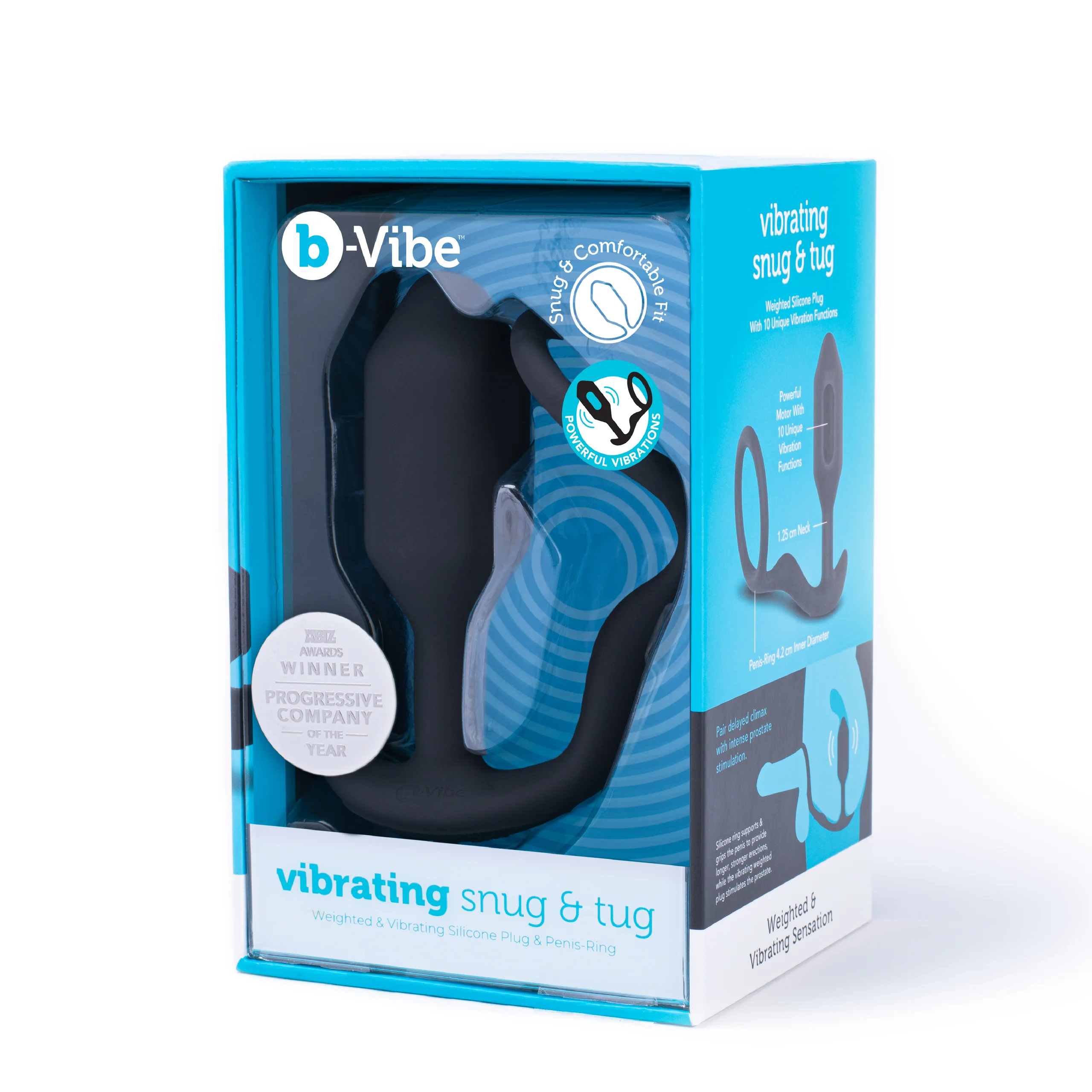 B-Vibe Vibrating Snug & Tug M 黑色混合材质阴茎环与加重肛塞