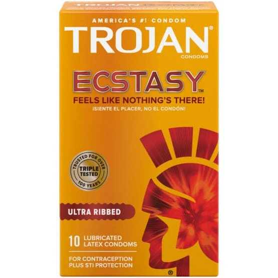 Trojan Ultra Ribbed Ecstasy 避孕套 10只装 加倍刺激