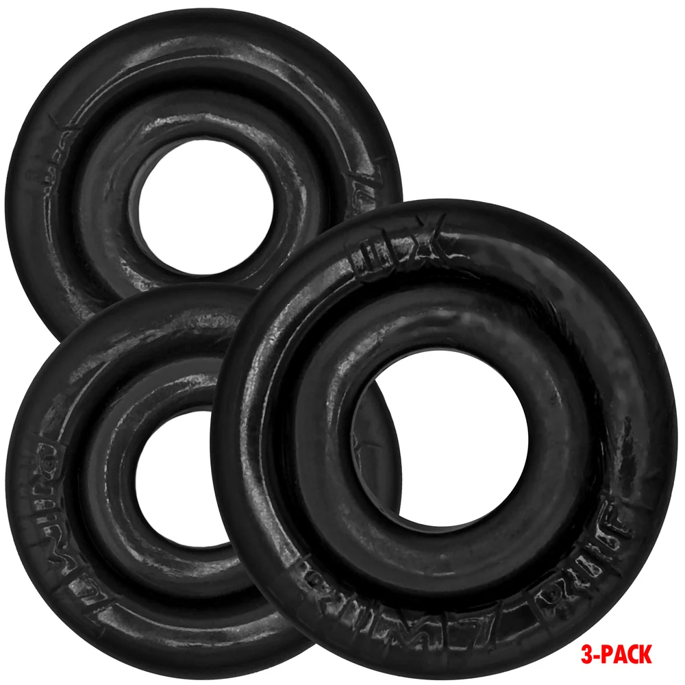 Oxballs Rimringz 3-Pack Black Cock Rings with Two Regular and One Big