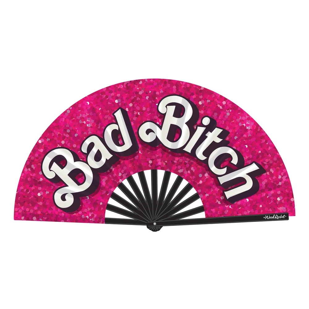 Bad Bitch 芭比风格大型缎面折叠手扇