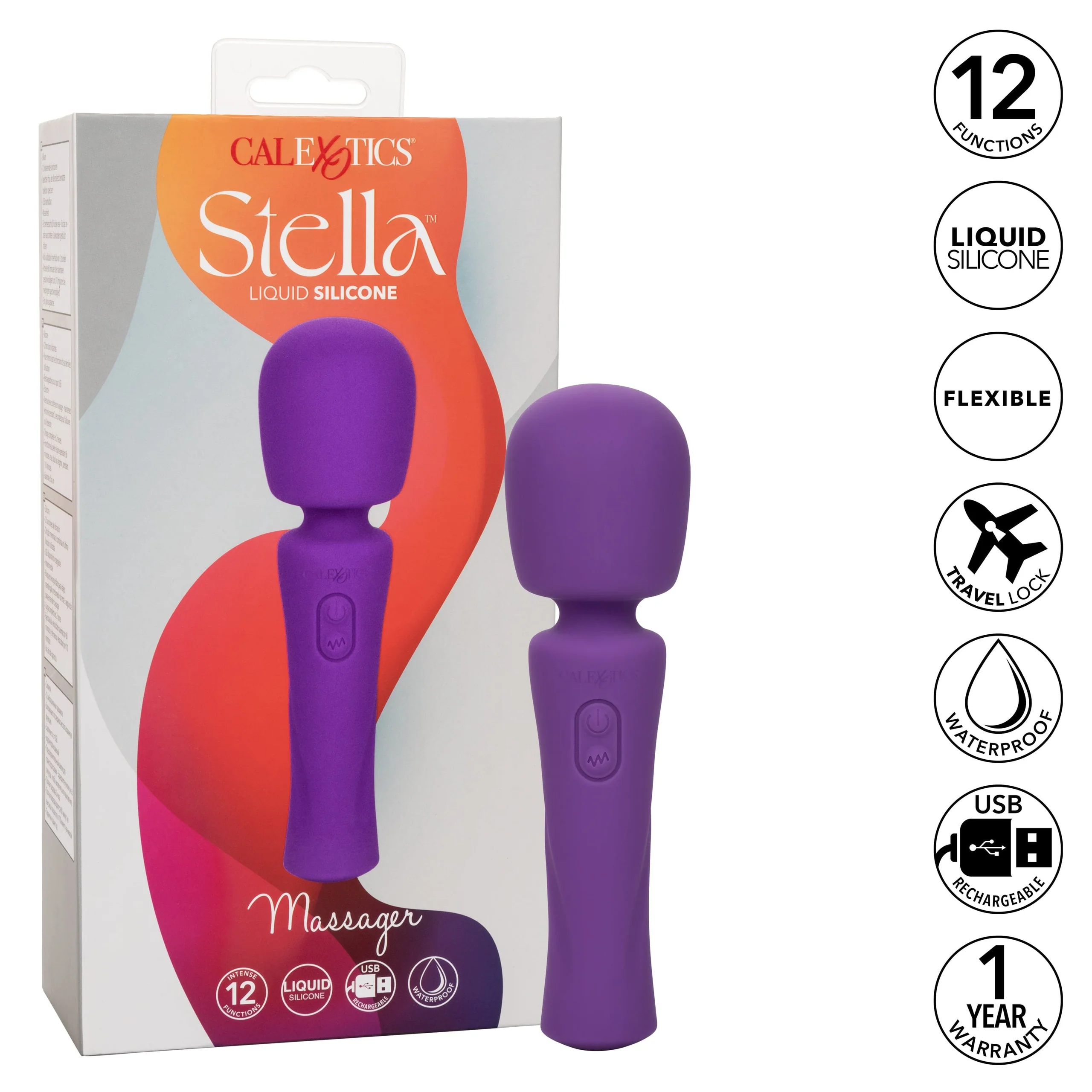 Stella 液态硅胶按摩器（宽头棒身，12 种振动功能）