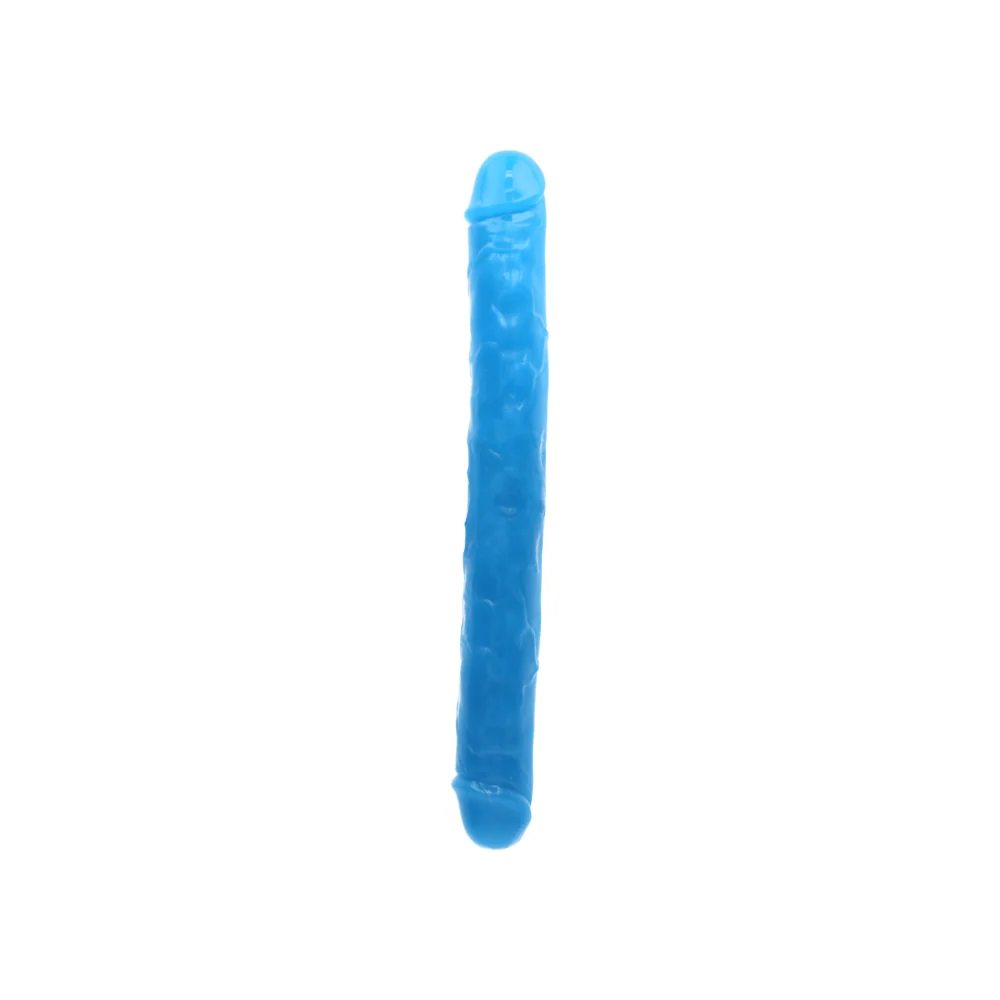 Realrock 15 Inch Slim Double Glow in the Dark Dildo in Neon Blue