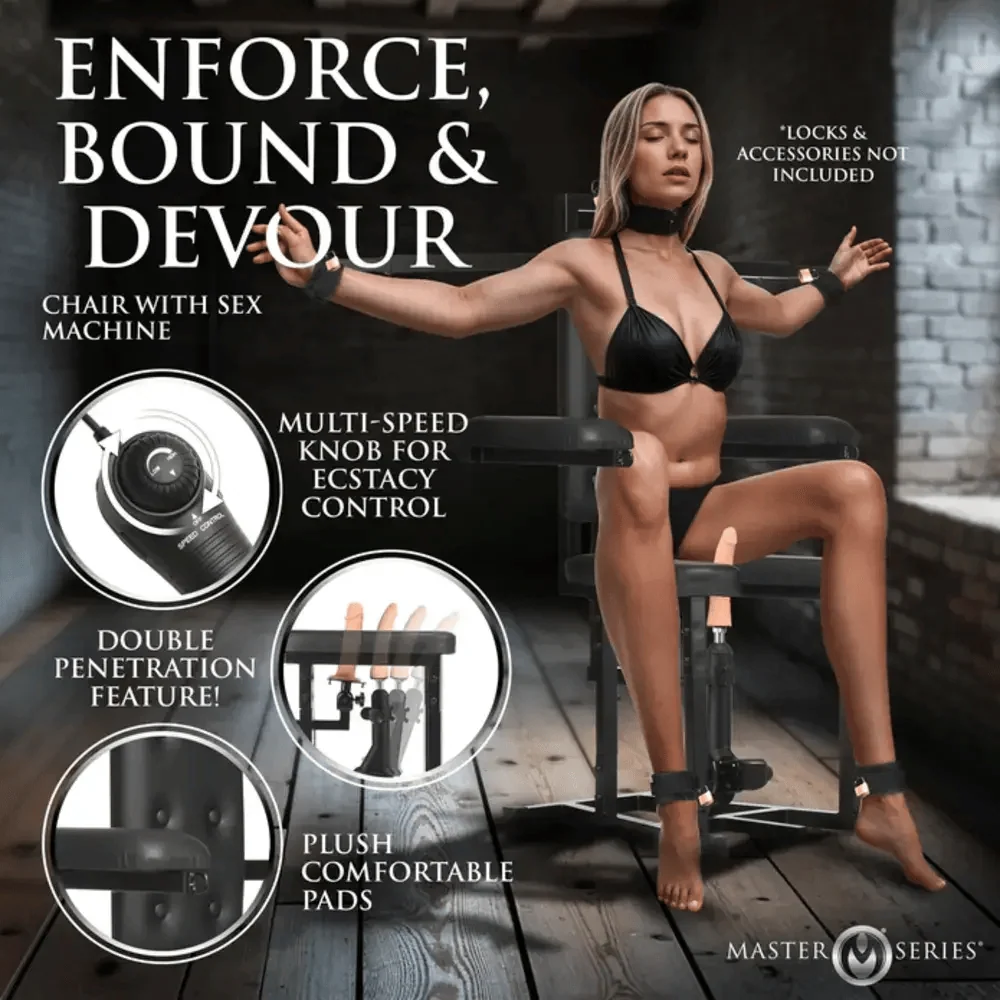 Master Series Enforcer Bondage Chair with Sex Machine and Seven D-Rings
