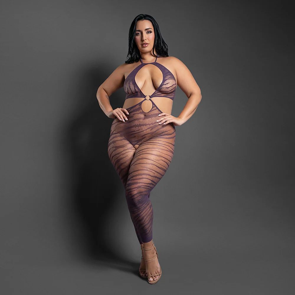 Fantasy Lingerie Set Me Free Footless Zebra Open Crotch Bodystocking