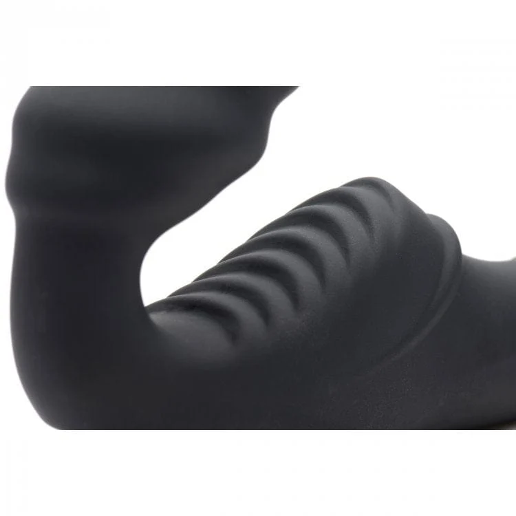 Strap-U Slim Rider Ribbed Vibrating Strapless Strap-On with 9 Modes