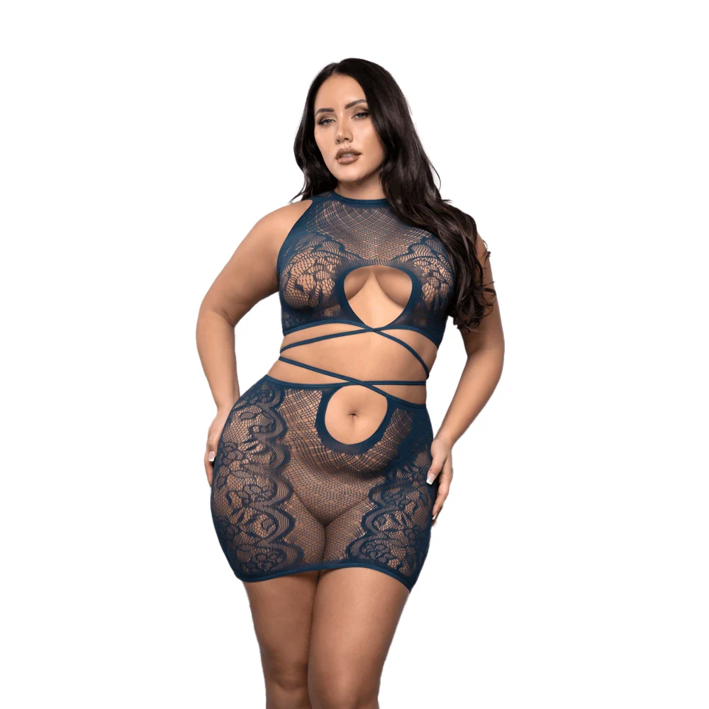 At Last Floral Lace Knit Tie-Back Top and Skirt Dancewear Set