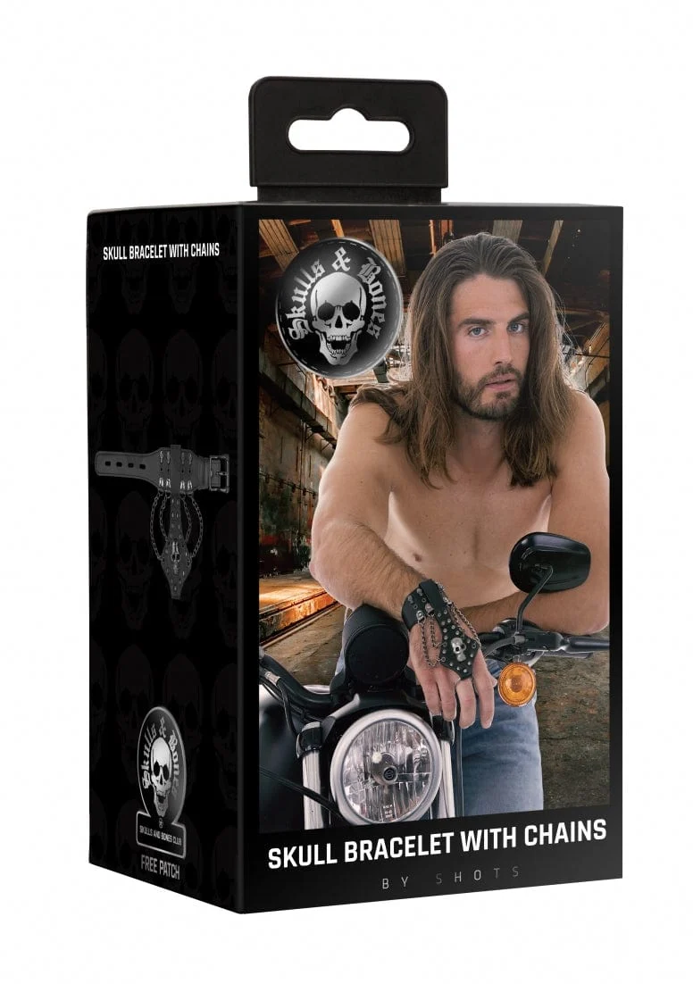 Ouch! Bonded Leather Bracelet with Five Rows of Skulls and O-Rings