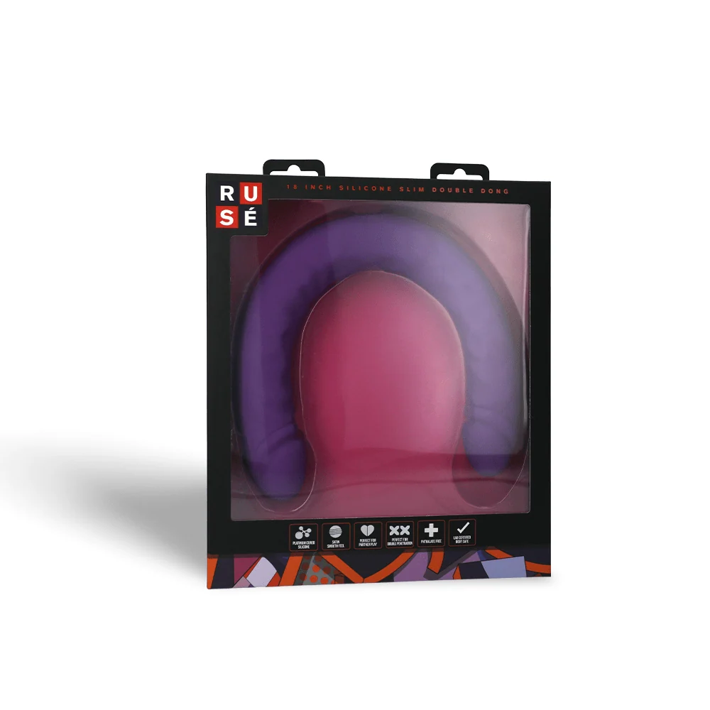 Ruse 18 Inch Slim Double Silicone Dildo in Purple