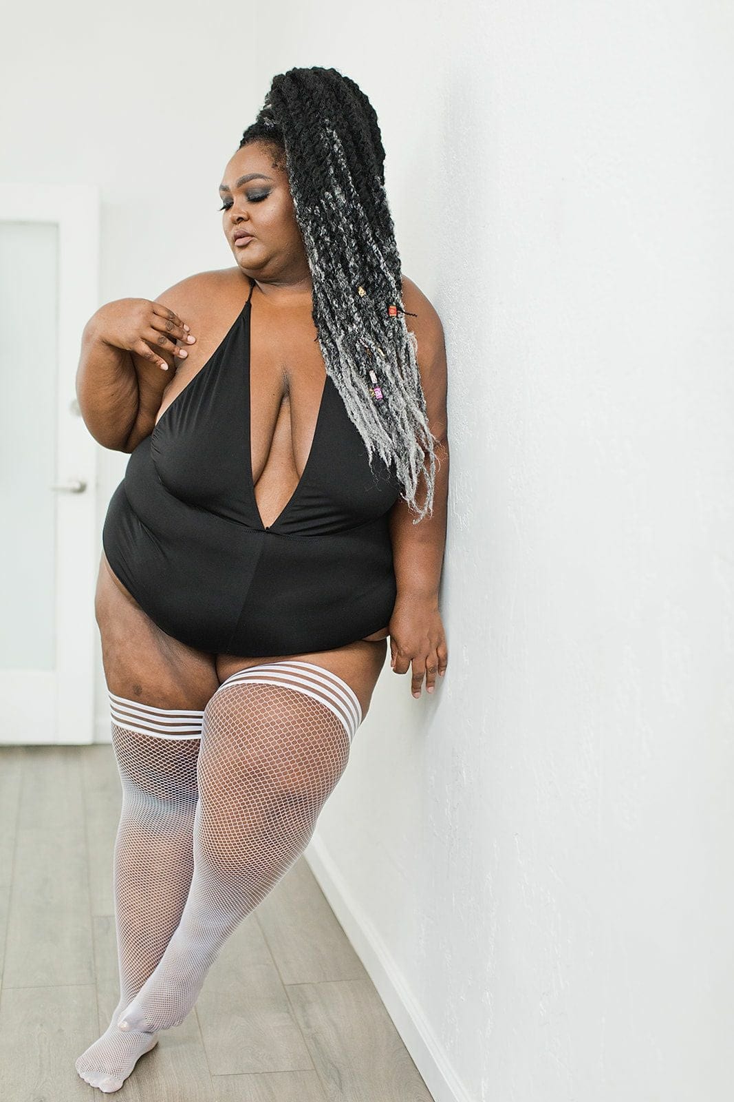 Kix'ies Fishnet Thigh Highs in Chocolate Nude with No-Slip Grip