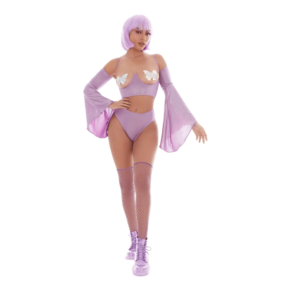 Kandi House Holo Hun Holographic Triangle Top and Shorts Set