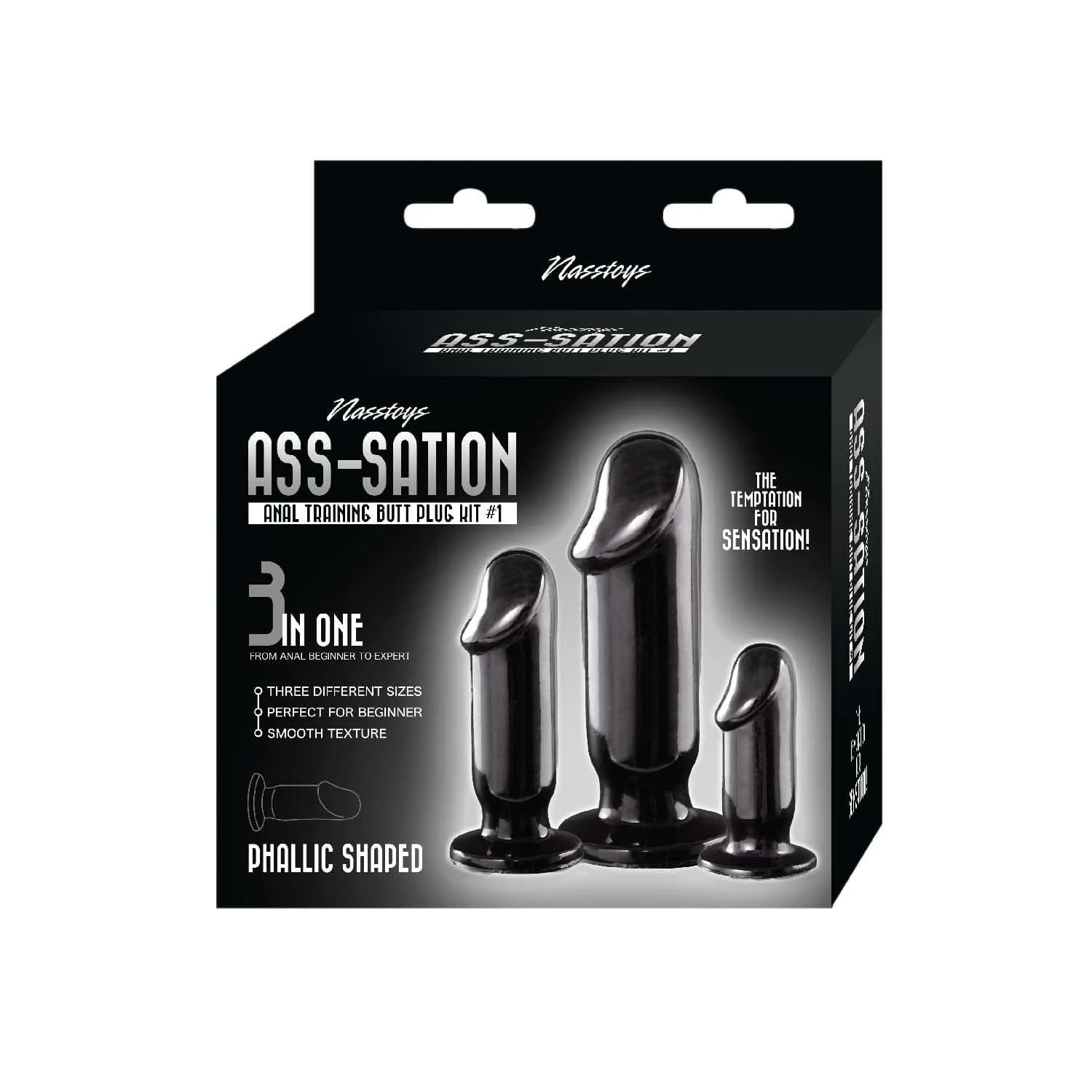 Ass-Sation Kit 1 Black Anal Training Butt Plug Set of Three Sizes
