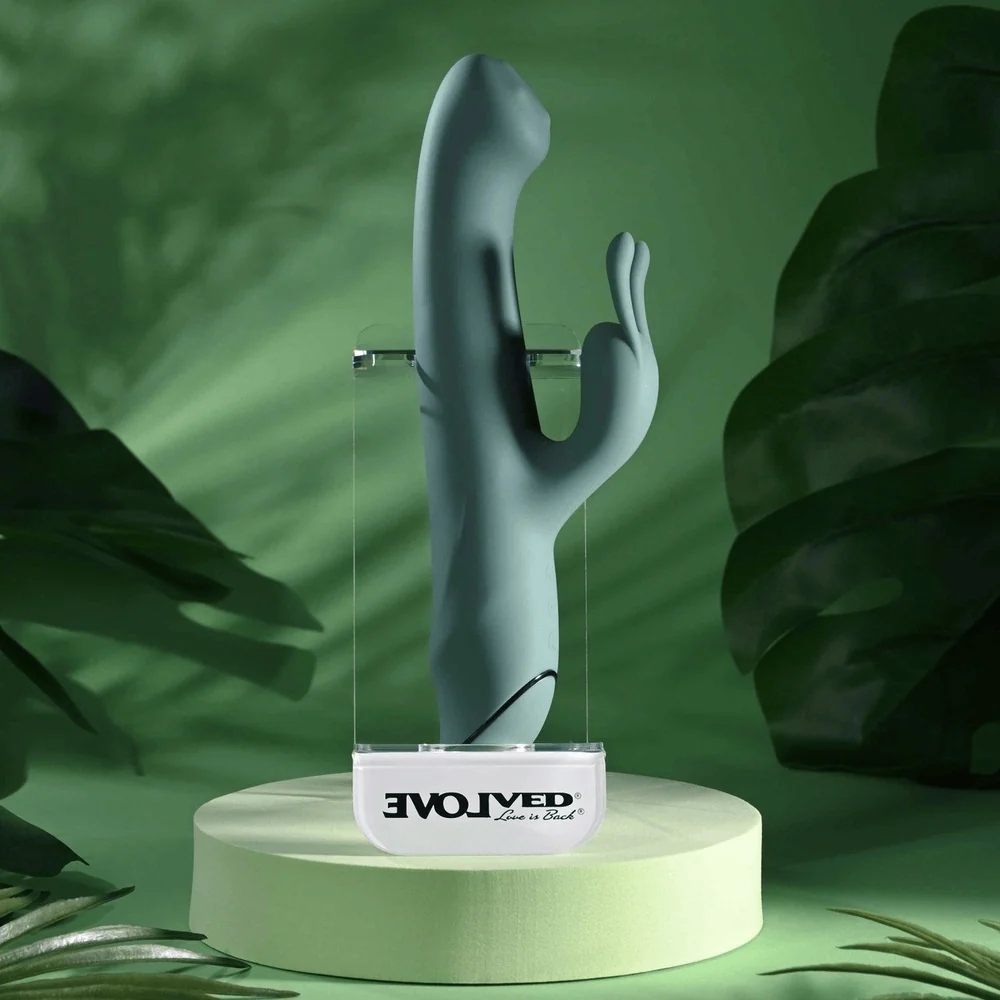 Evolved Satin Swirl Green Rabbit Vibrator with Rotating Beads