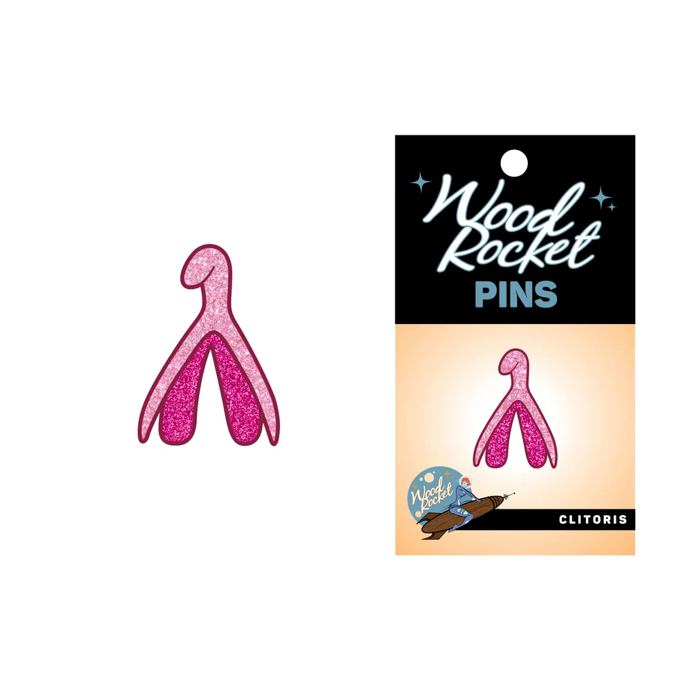 Pink Glitter Clitoris Enamel Lapel Pin by Wood Rocket