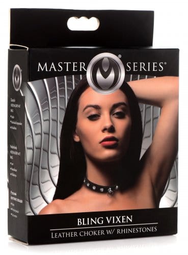 Master Series 皮革项圈，闪耀水钻