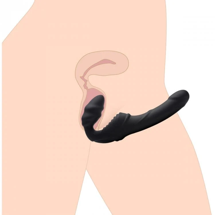 Strap-U Slim Rider Ribbed Vibrating Strapless Strap-On with 9 Modes