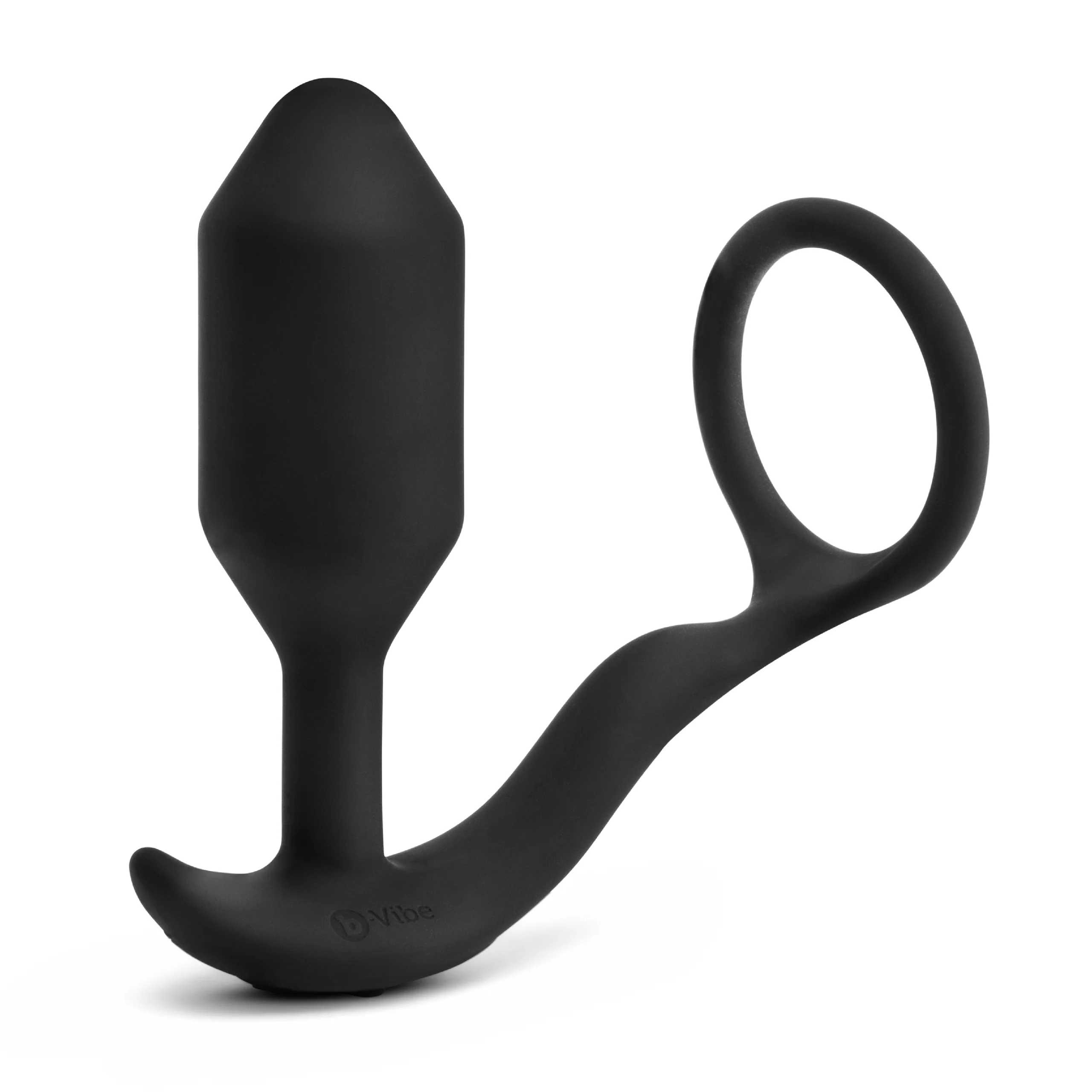 B-Vibe Vibrating Snug & Tug M 黑色混合材质阴茎环与加重肛塞
