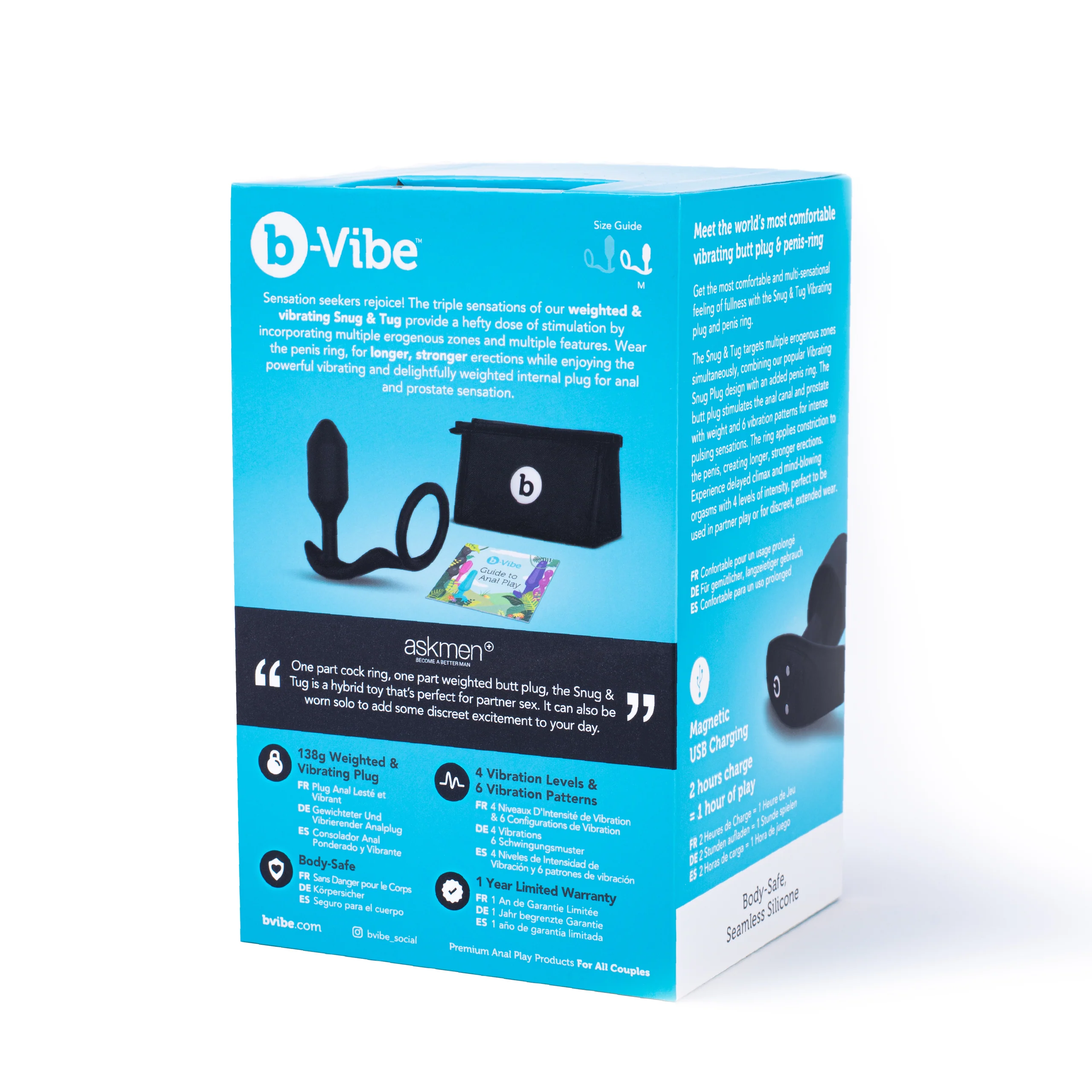 B-Vibe Vibrating Snug & Tug M 黑色混合材质阴茎环与加重肛塞