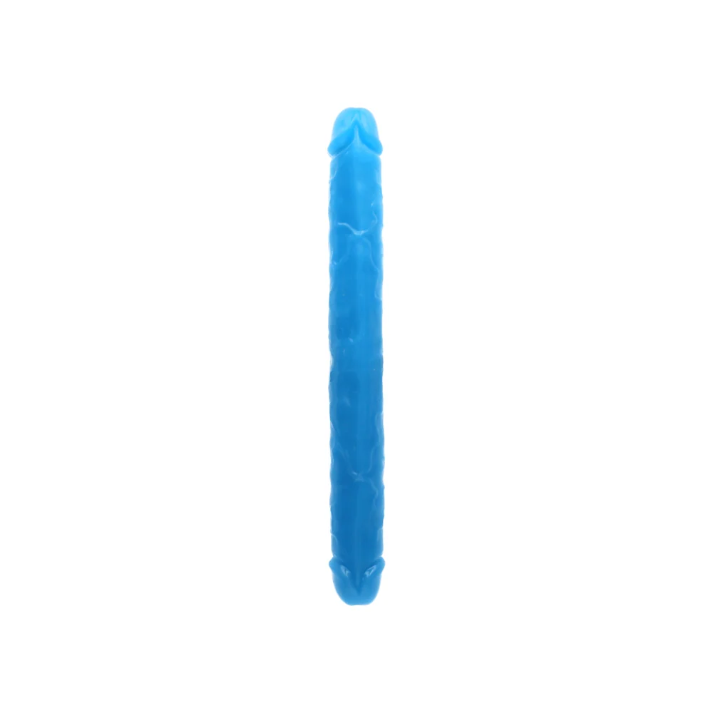 Realrock 15 Inch Slim Double Glow in the Dark Dildo in Neon Blue