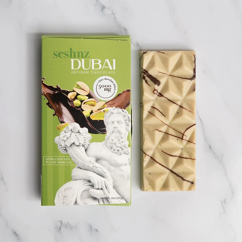 Seshnz Dubai Chocolate Mushroom Blend Full Bar 5000mg