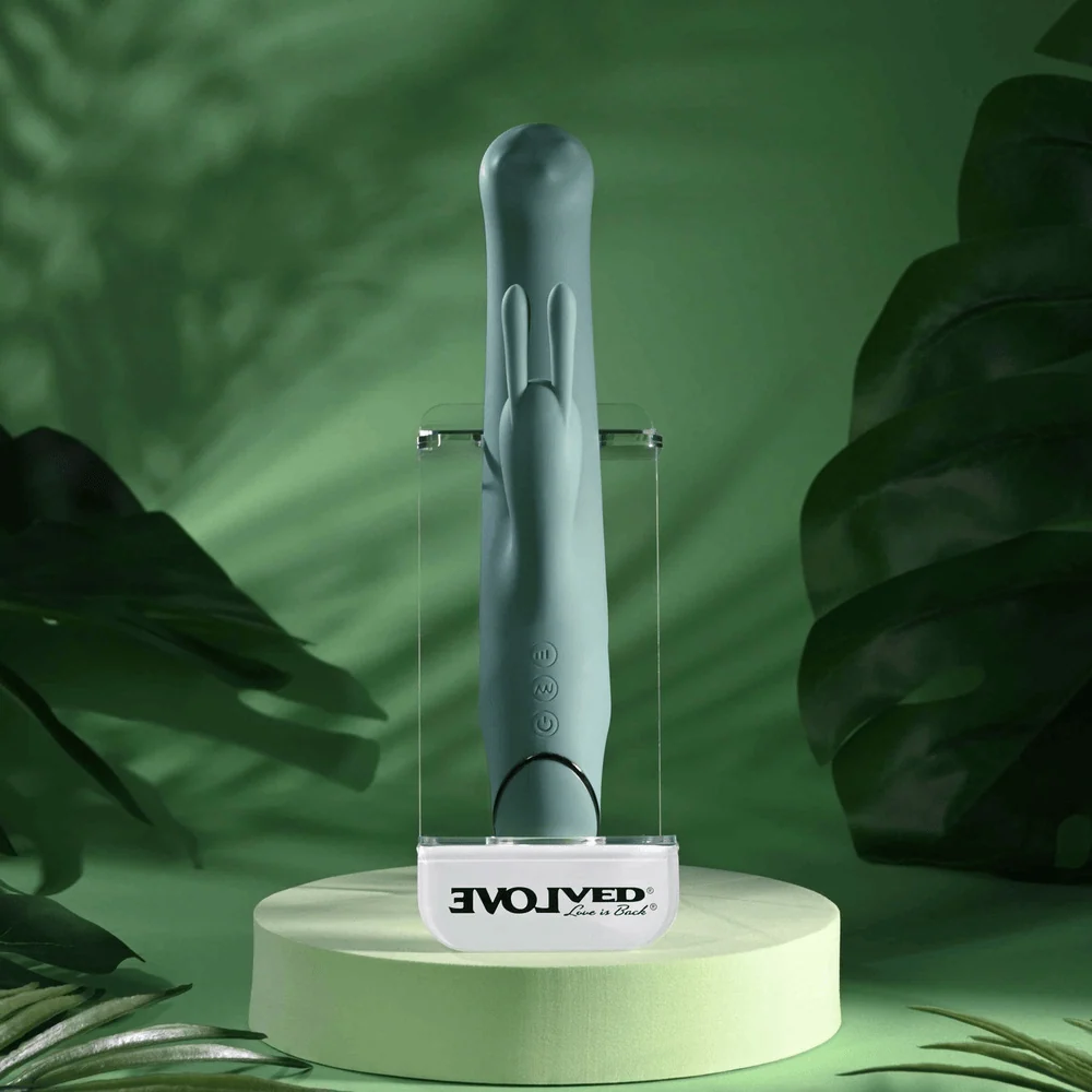 Evolved Satin Swirl Green Rabbit Vibrator with Rotating Beads