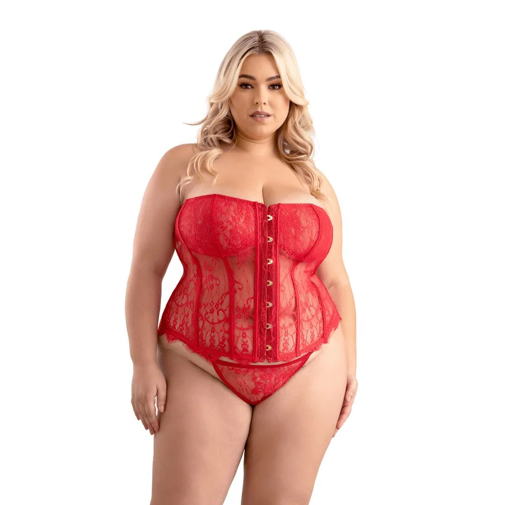Fantasy Lingerie Busk Front Lace Corset & G-String Set