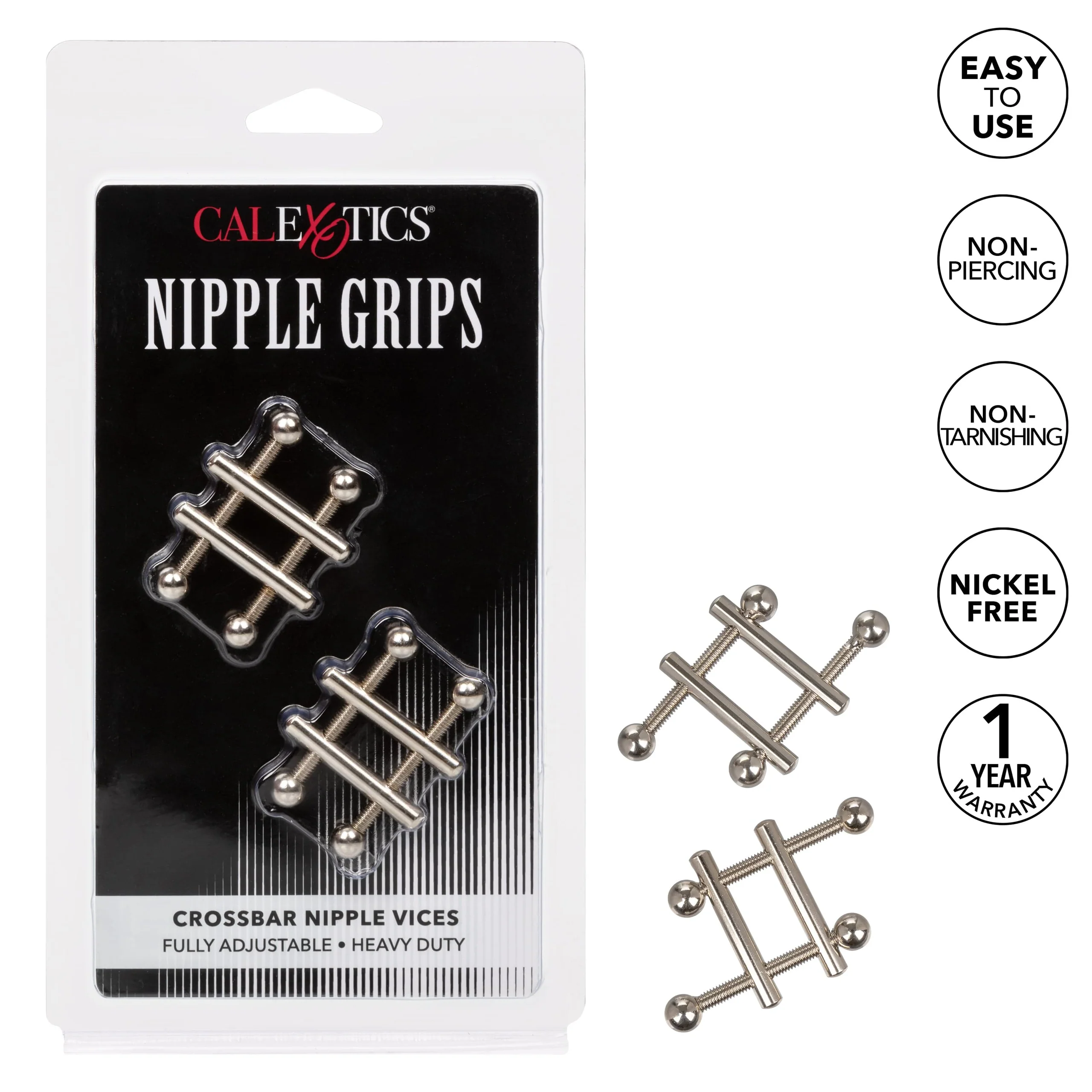 Nipple Play Nipple Grips Crossbar Nipple Vices, Adjustable Metal Clamps, 2 Pack