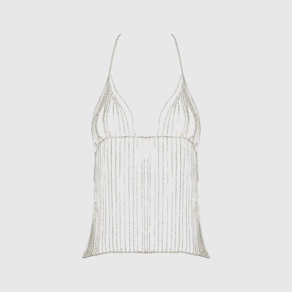 House of Desire Oversized Rhinestone Plunge Cami Top