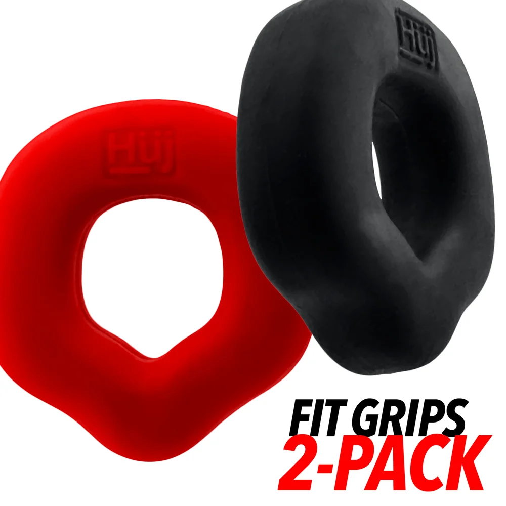 Oxballs Hunky Junk Fit Grips 阴茎环 2 只装 黑色和红色