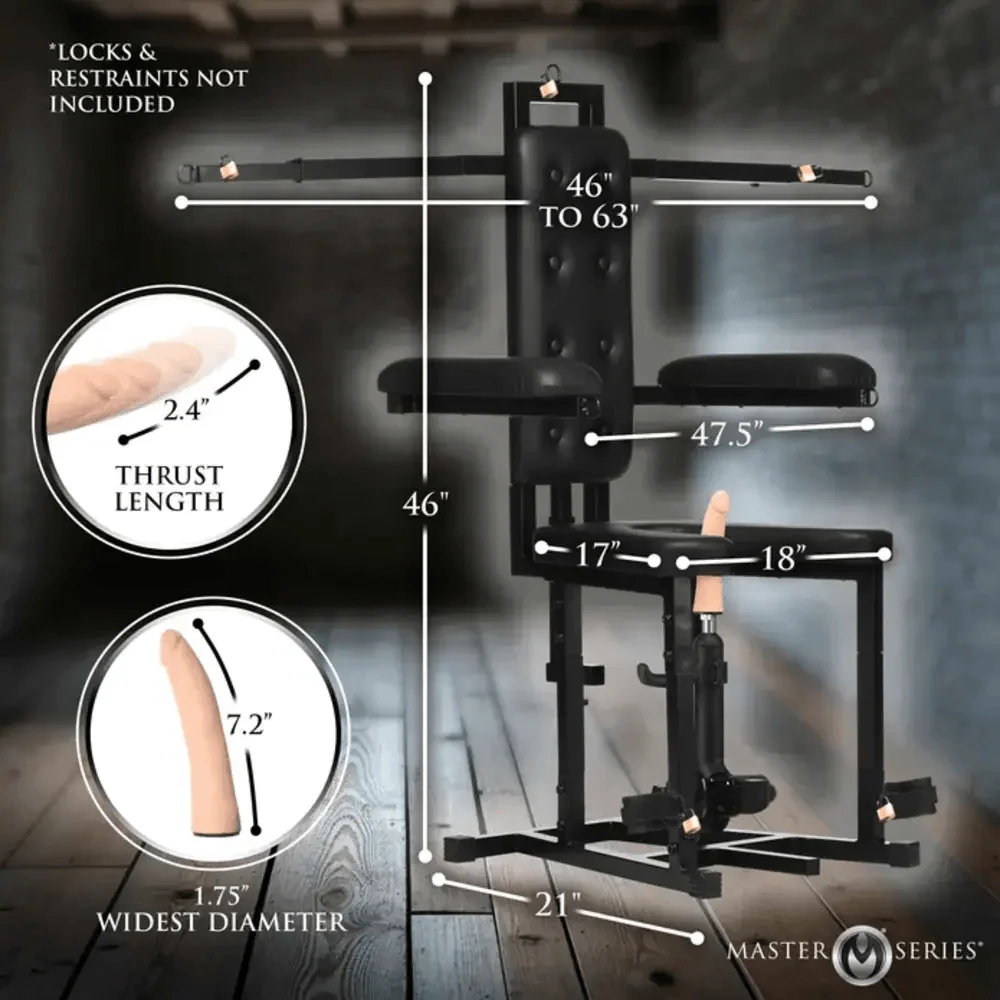 Master Series Enforcer Bondage Chair with Sex Machine and Seven D-Rings