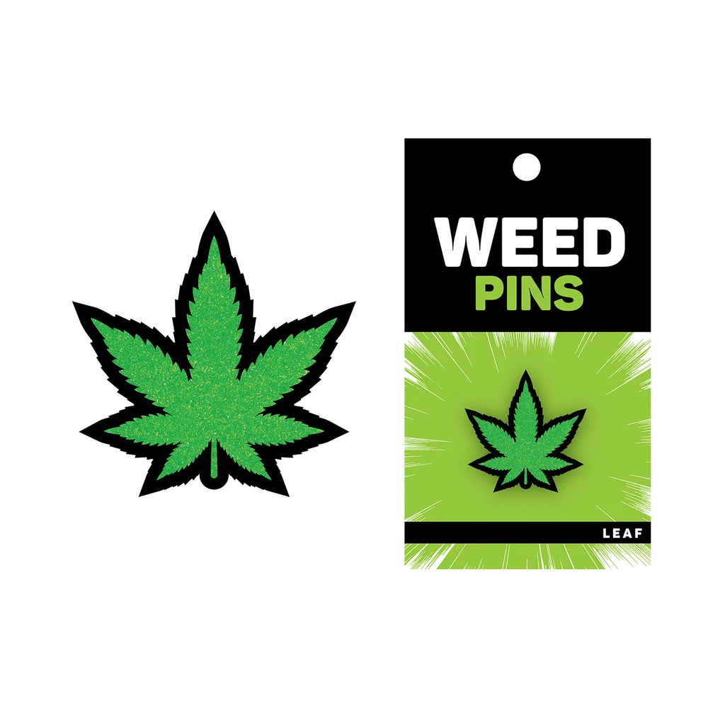 Green Glitter Marijuana Leaf Enamel Lapel Pin That Sparkles