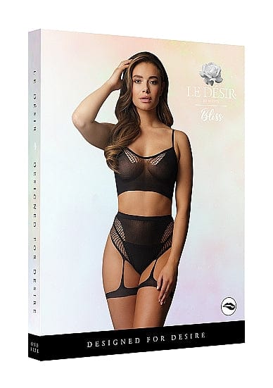 Le Desir Two Piece Bra Set with Garters, One Size