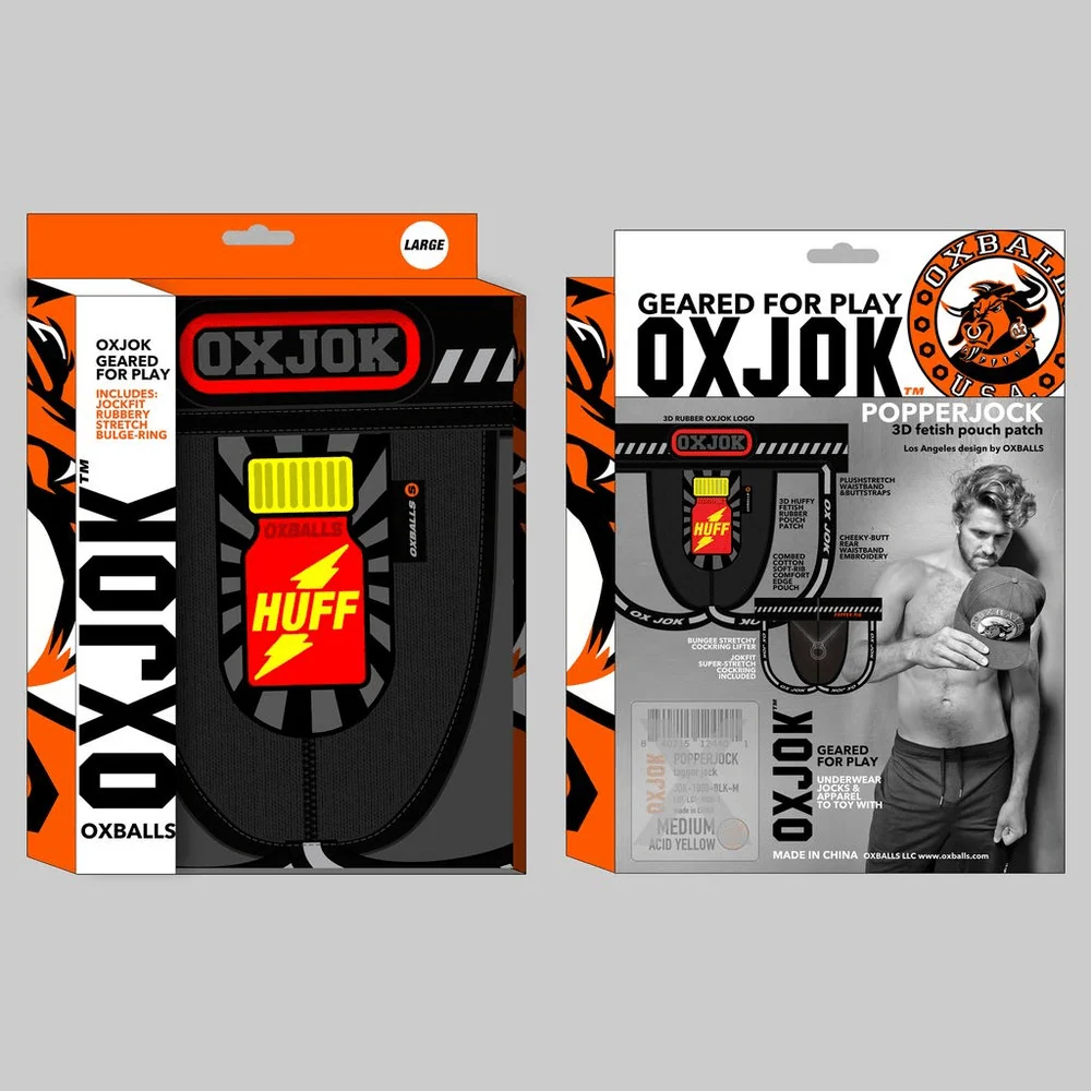 OXJOK Popperjock 3D Rubber Patch Jockstrap with Stash Pocket and Cockrings