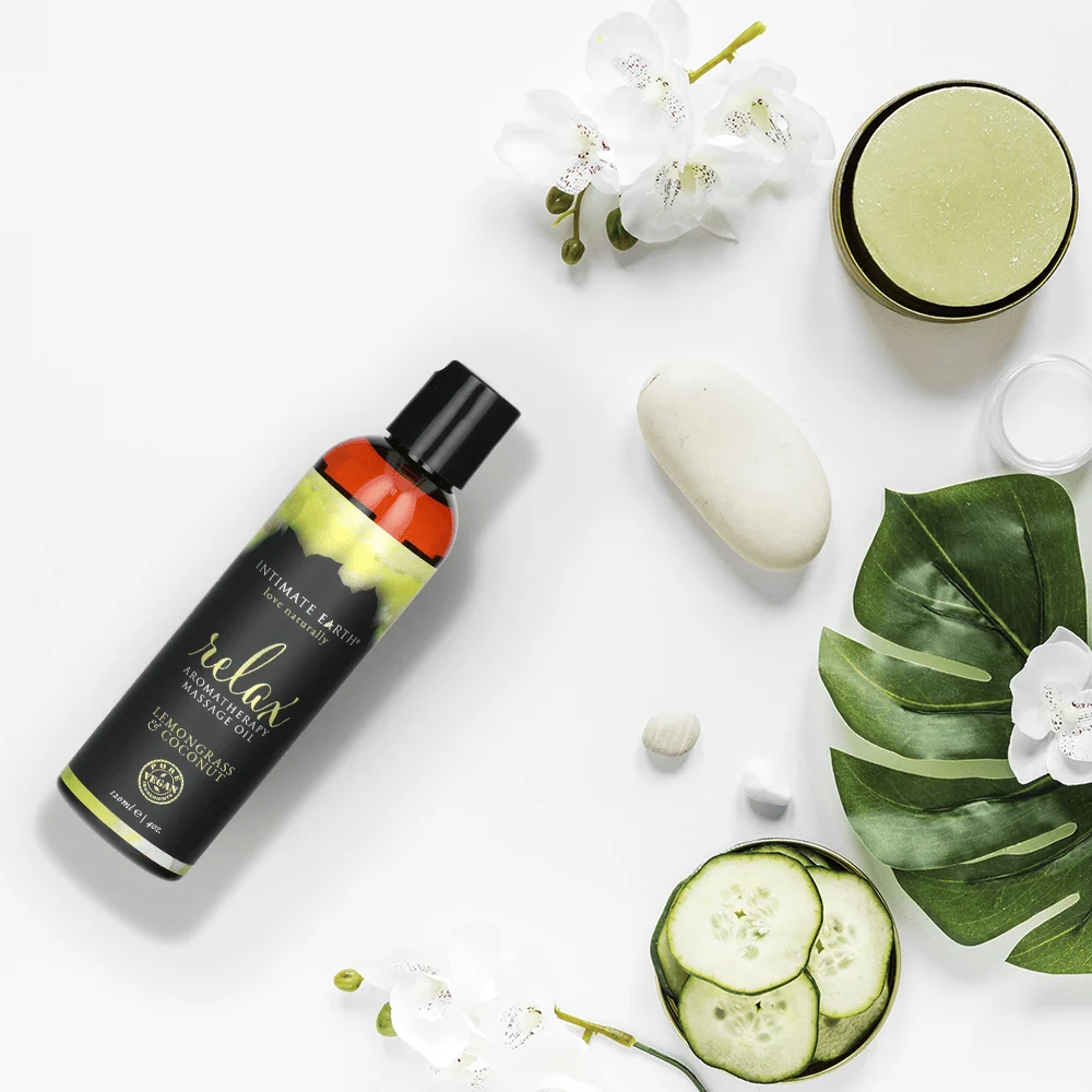 Intimate Earth Massage Oil in Fresh Cut Grass Scent