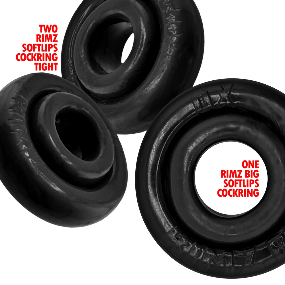 Oxballs Rimringz 3-Pack Black Cock Rings with Two Regular and One Big